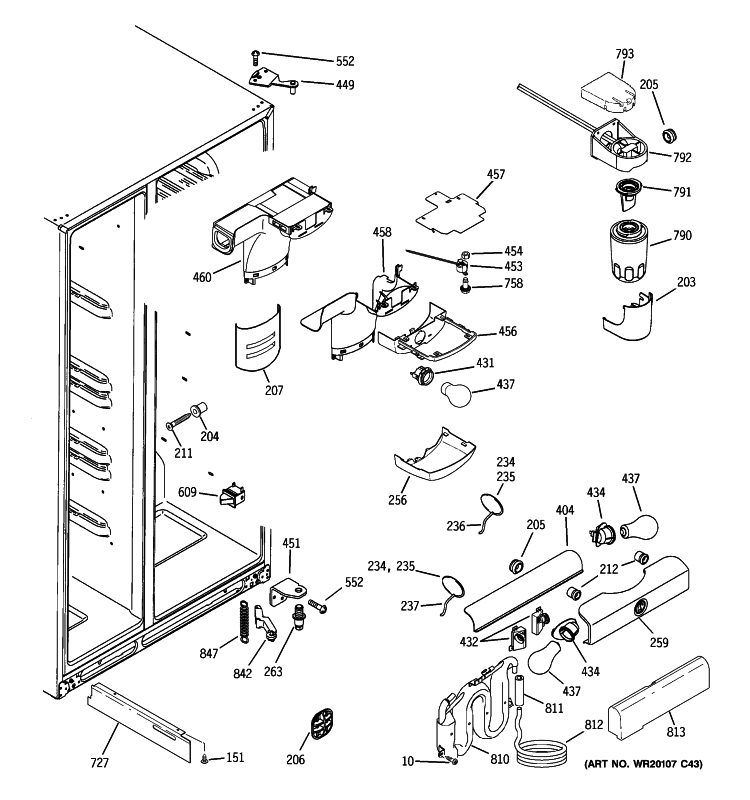 FRESH FOOD SECTION Diagram and Parts List for GSHF6PHXCEWW  General Electric Refrigerator
