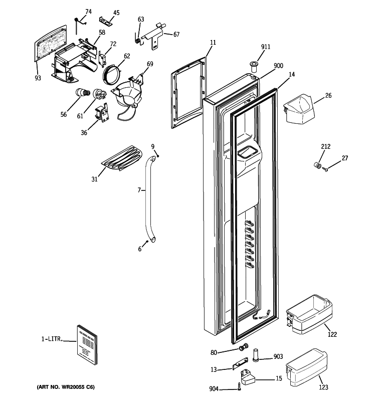 FREEZER DOOR Diagram and Parts List for GSHL6PHXCELS  General Electric Refrigerator