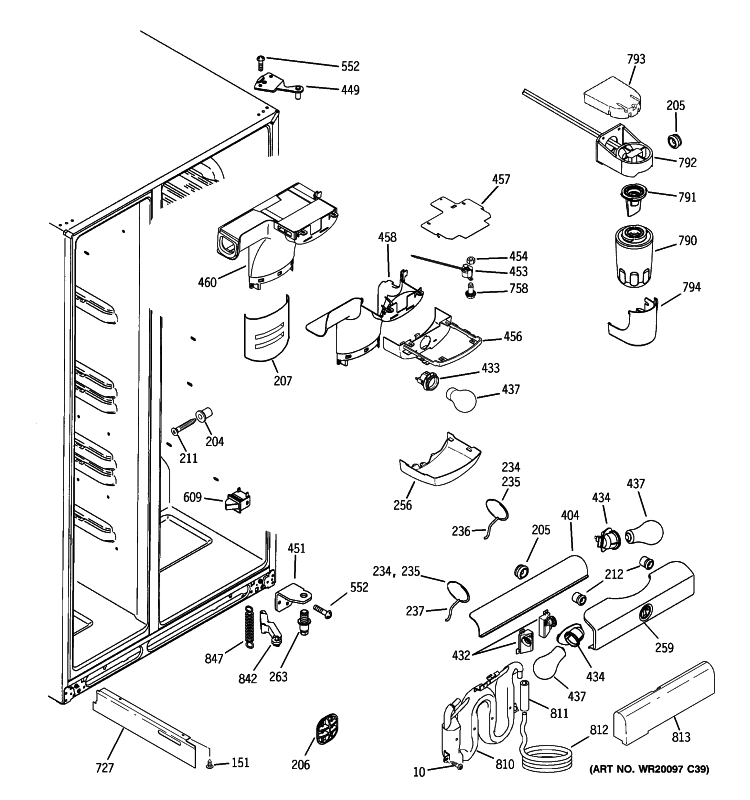 FRESH FOOD SECTION Diagram and Parts List for GSHL6PHXCELS  General Electric Refrigerator
