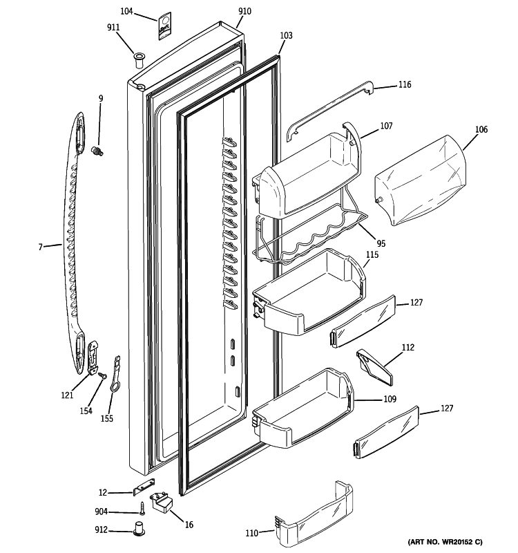 FRESH FOOD DOOR Diagram and Parts List for PSCF3RGXCFCC  General Electric Refrigerator