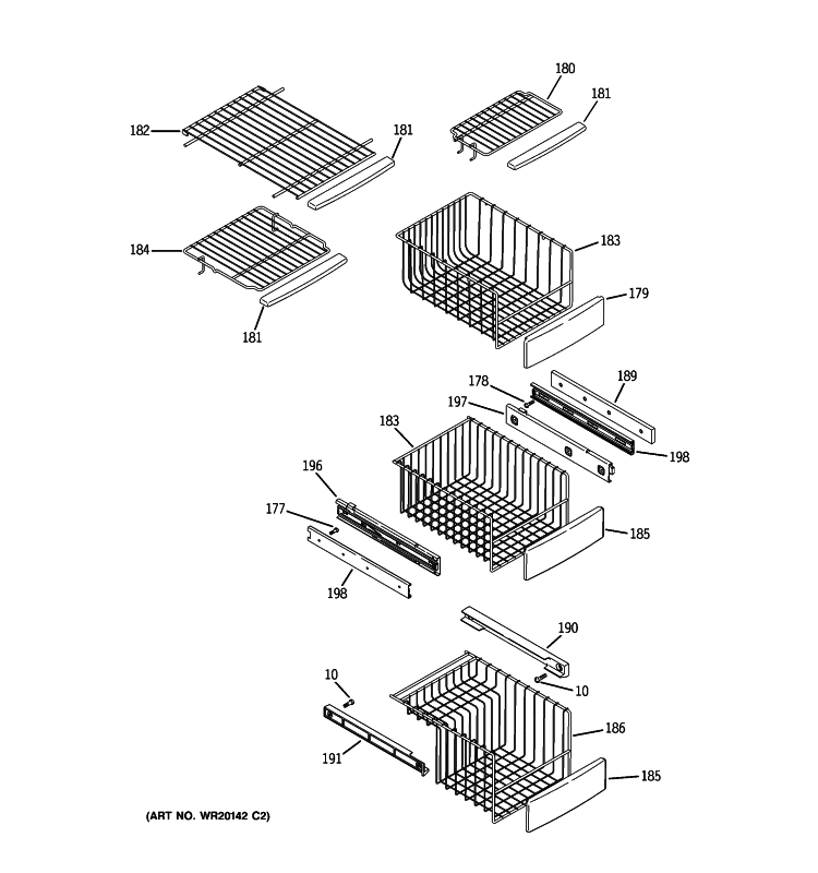 FREEZER SHELVES Diagram and Parts List for PSCF3TGXCFWW  General Electric Refrigerator