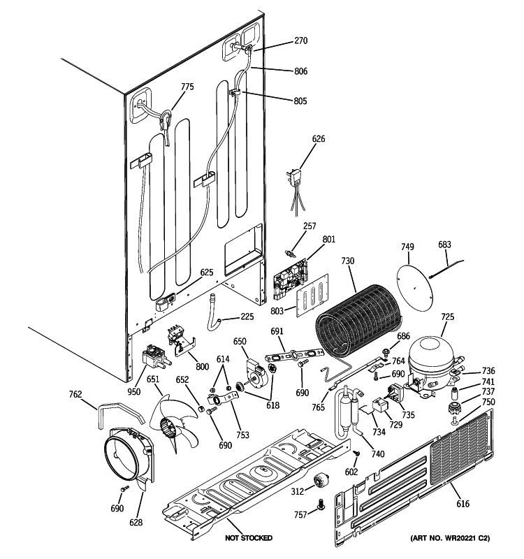 SEALED SYSTEM & MOTHER BOARD Diagram and Parts List for PSCF3VGXCFWW  General Electric Refrigerator