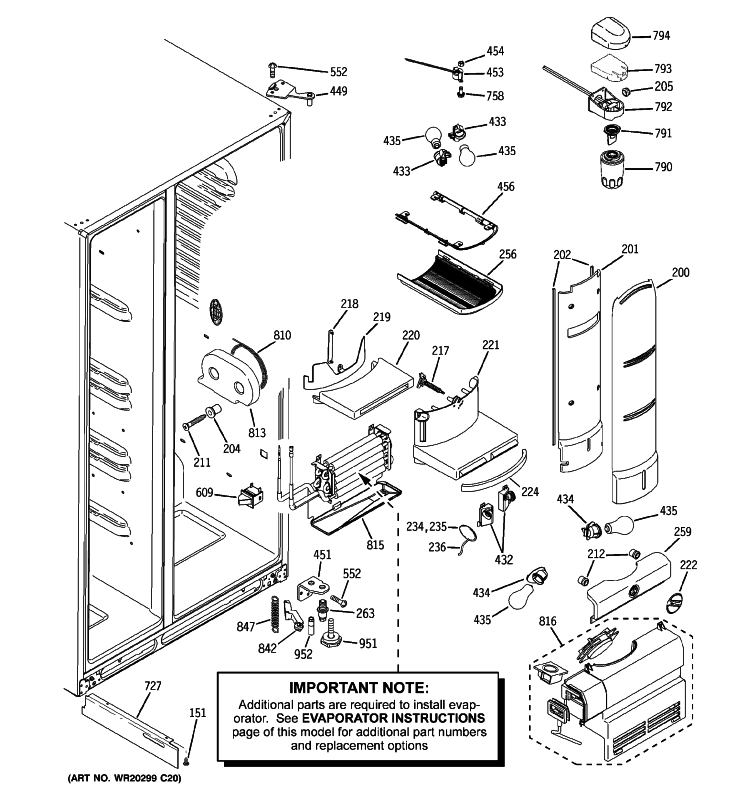 FRESH FOOD SECTION Diagram and Parts List for PSCF5RGXAFCC  General Electric Refrigerator