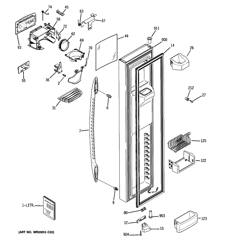 FREEZER DOOR Diagram and Parts List for PSCS3TGXCFSS  General Electric Refrigerator