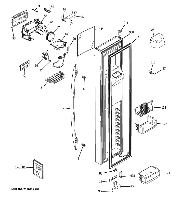 FREEZER DOOR Diagram and Parts List for PSCS5TGXCFSS  General Electric Refrigerator