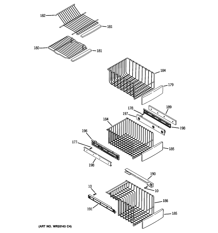 FREEZER SHELVES Diagram and Parts List for PSCS5VGXCFSS  General Electric Refrigerator