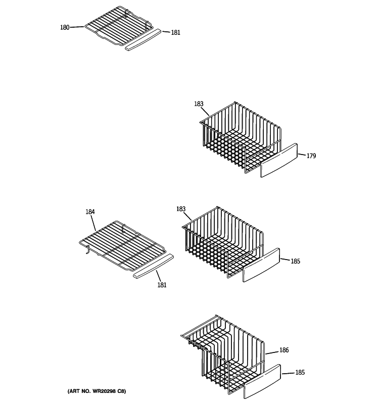 FREEZER SHELVES Diagram and Parts List for PSHF6RGXCDWW  General Electric Refrigerator
