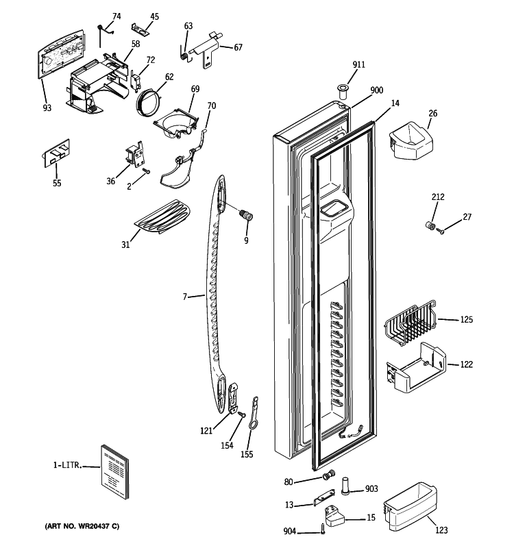 FREEZER DOOR Diagram and Parts List for PSHF6TGXCDWW  General Electric Refrigerator