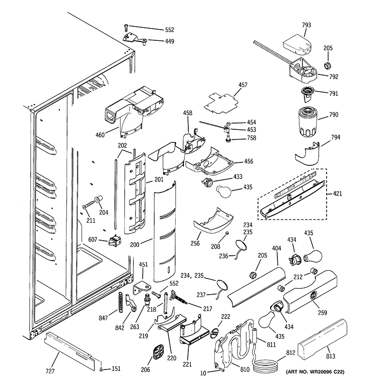 FRESH FOOD SECTION Diagram and Parts List for PSI23NGWACV  General Electric Refrigerator