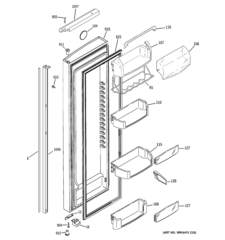 FRESH FOOD DOOR Diagram and Parts List for PSI23NSWASV  General Electric Refrigerator