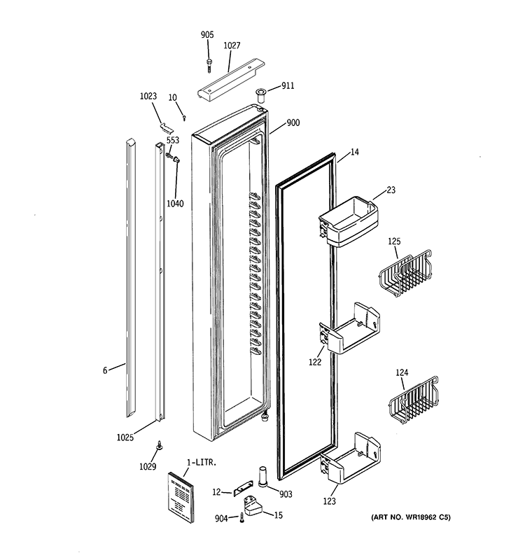 FREEZER DOOR Diagram and Parts List for PSI23SCRHSV  General Electric Refrigerator