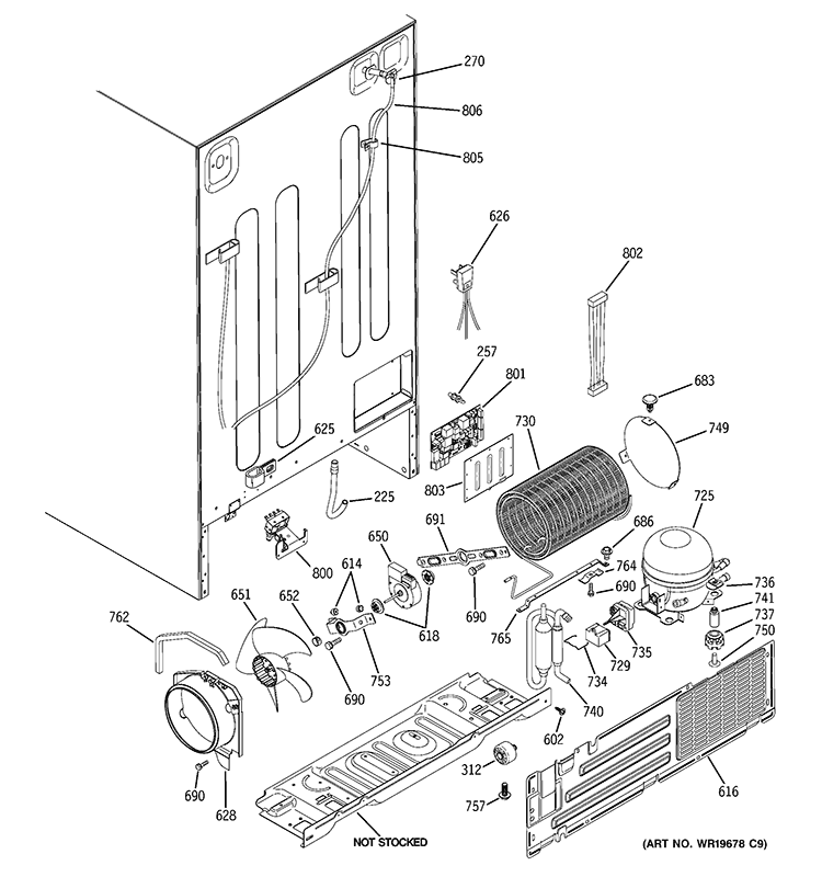 SEALED SYSTEM & MOTHER BOARD Diagram and Parts List for PSI23SCRHSV  General Electric Refrigerator
