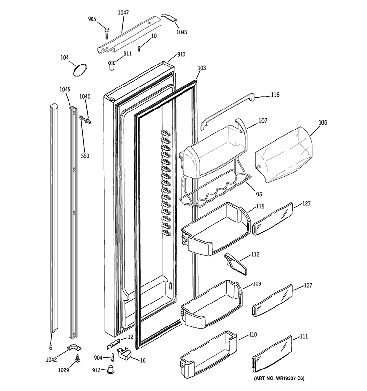 FRESH FOOD DOOR Diagram and Parts List for PSI23SCRHSV  General Electric Refrigerator