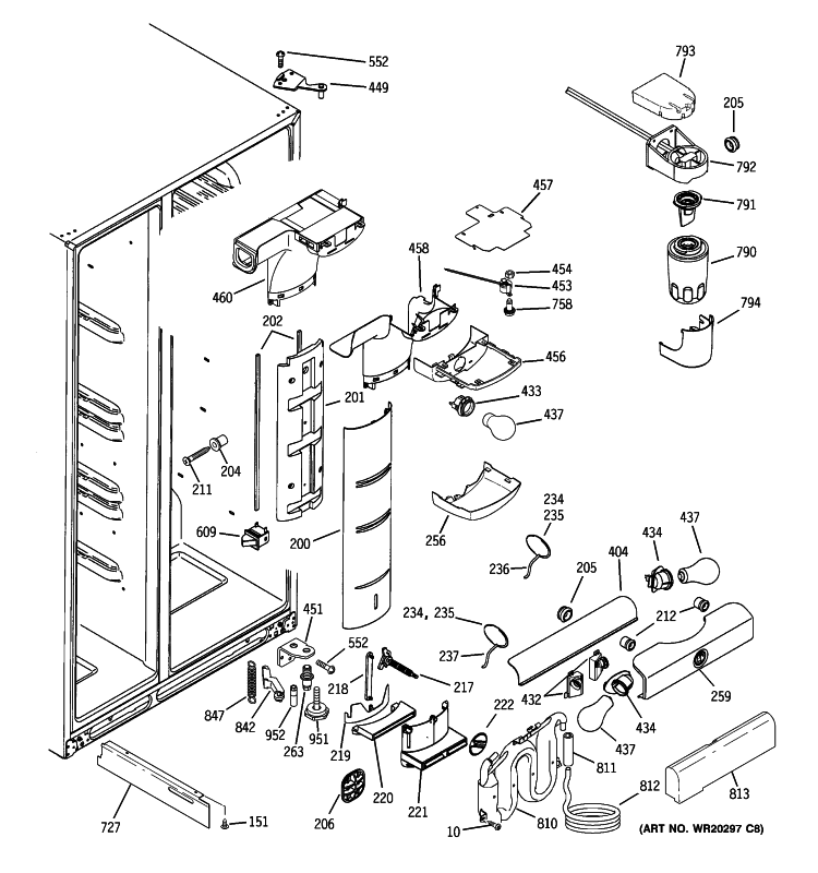 FRESH FOOD SECTION Diagram and Parts List for PSIC3RGXCFCV  General Electric Refrigerator