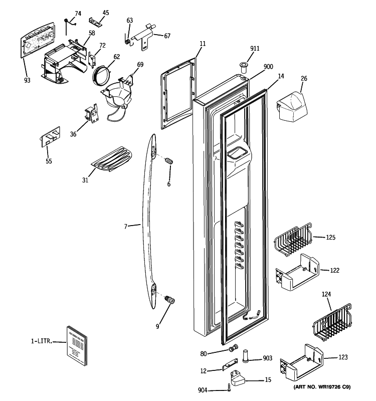 FREEZER DOOR Diagram and Parts List for PSS26SHTISS  General Electric Refrigerator