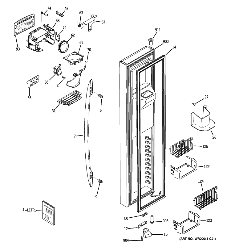 FREEZER DOOR Diagram and Parts List for PSSS7RGXCCSS  General Electric Refrigerator