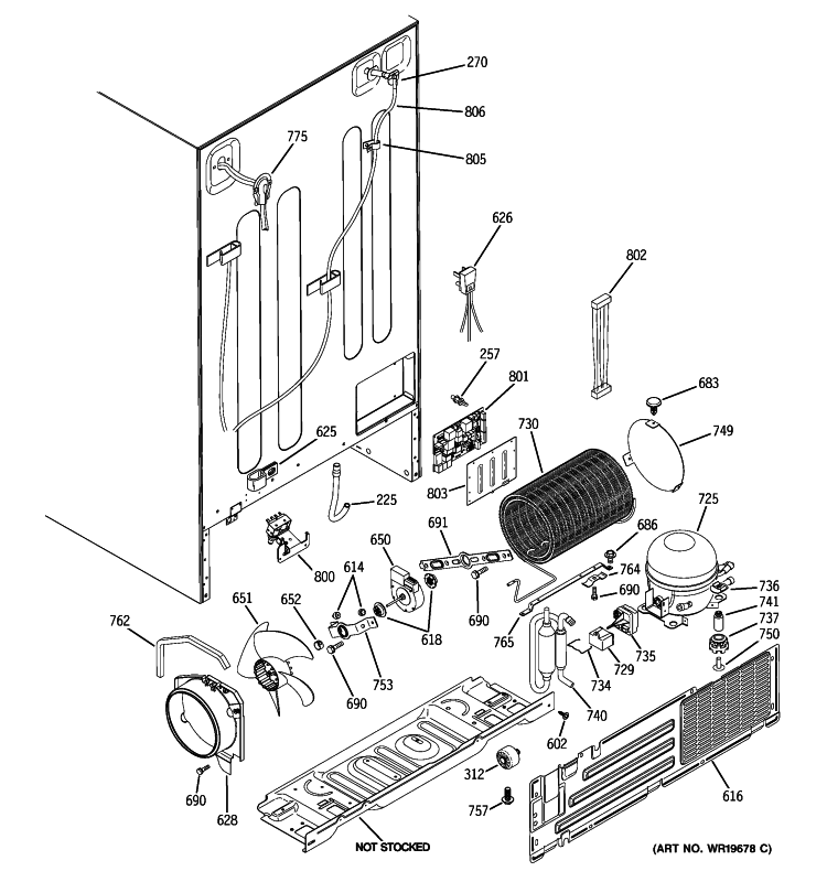 SEALED SYSTEM & MOTHER BOARD Diagram and Parts List for PSSS7RGXCCSS  General Electric Refrigerator