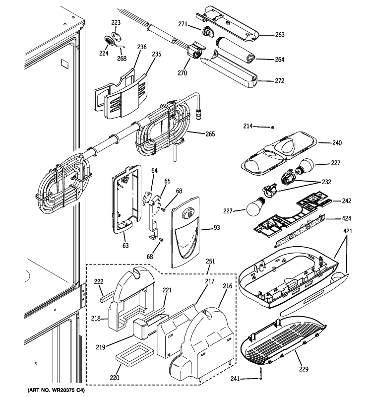 FRESH FOOD SECTION Diagram and Parts List for ZFGB21HXASS  General Electric Refrigerator