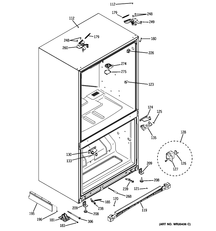 CASE PARTS Diagram and Parts List for ZFGB21HXASS  General Electric Refrigerator