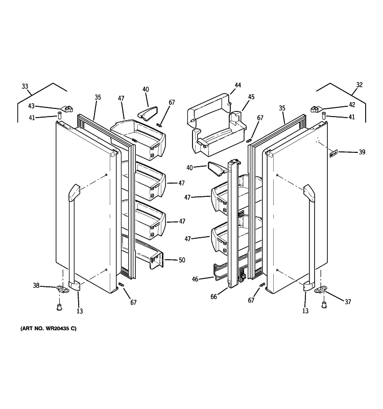 FRESH FOOD DOORS Diagram and Parts List for ZFGP21HXASS  General Electric Refrigerator