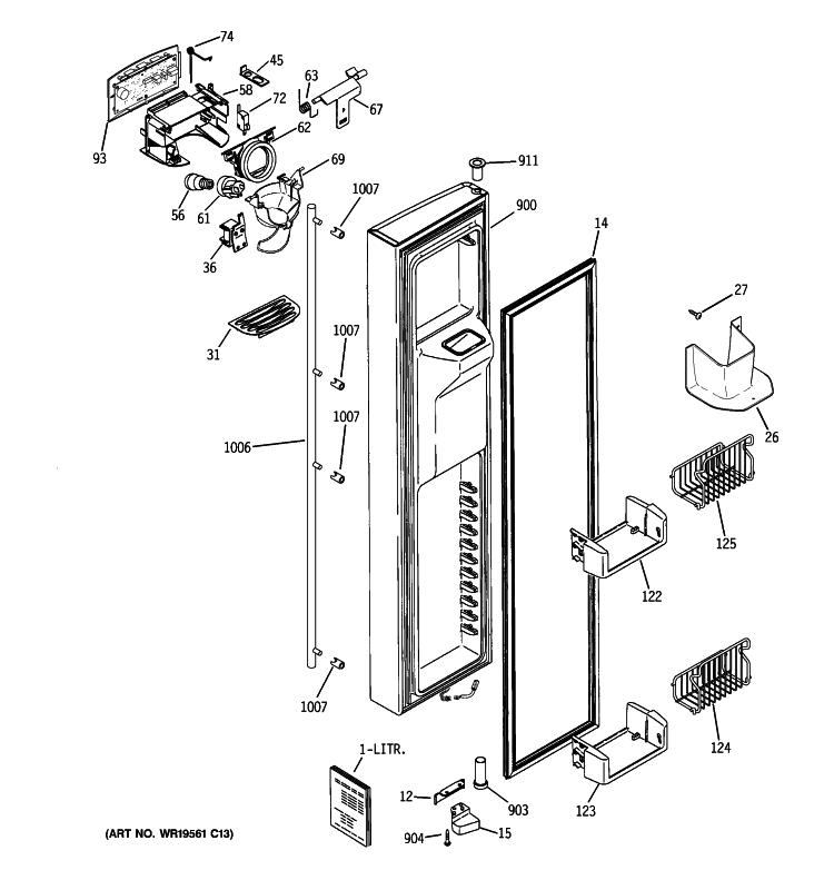FREEZER DOOR Diagram and Parts List for ZFSB23DXCSS  General Electric Refrigerator