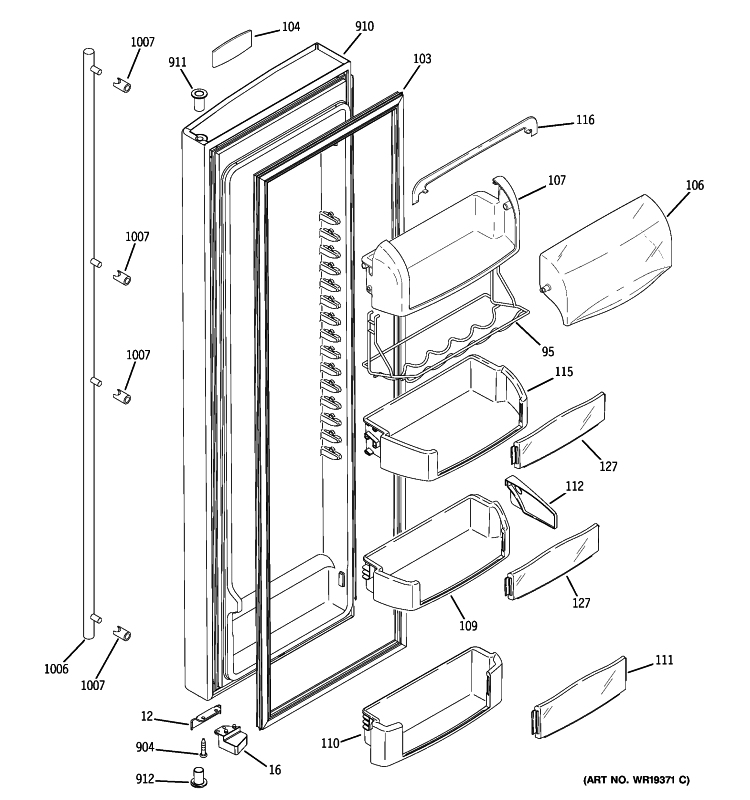 FRESH FOOD DOOR Diagram and Parts List for ZFSB23DXCSS  General Electric Refrigerator