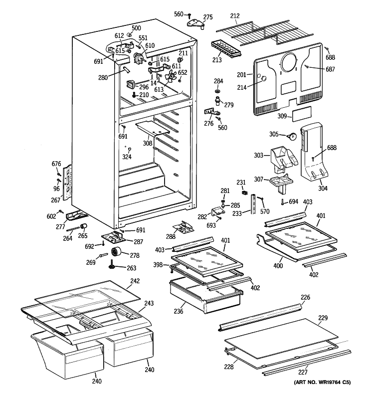 CABINET Diagram and Parts List for CTS18HBSBRWW  General Electric Refrigerator