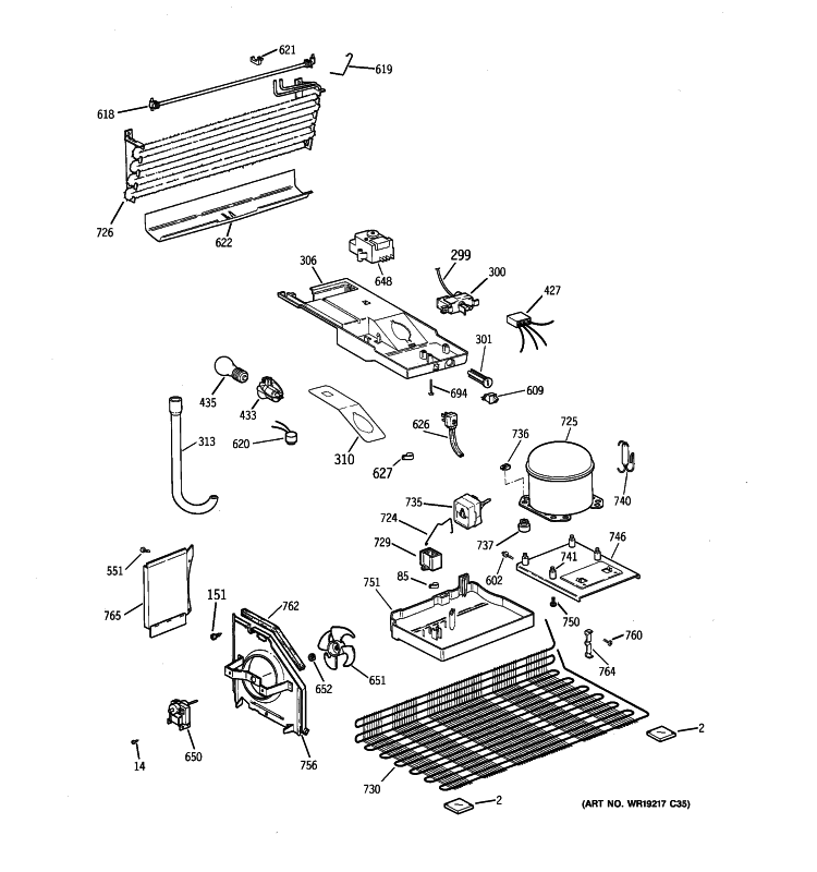 UNIT PARTS Diagram and Parts List for CTS18HBSBRWW  General Electric Refrigerator