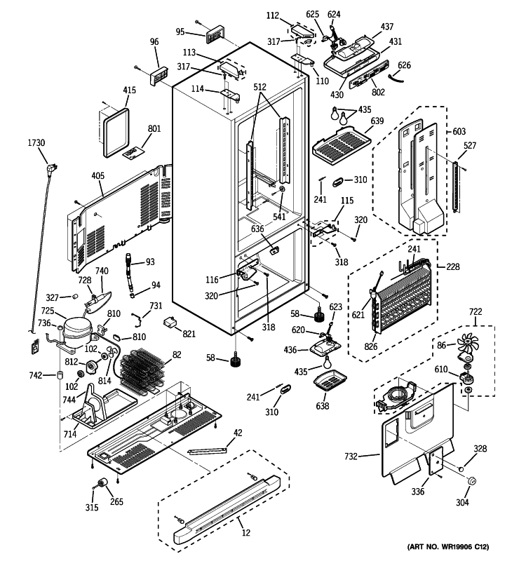 CABINET Diagram and Parts List for PFS22MBWBBB  General Electric Refrigerator