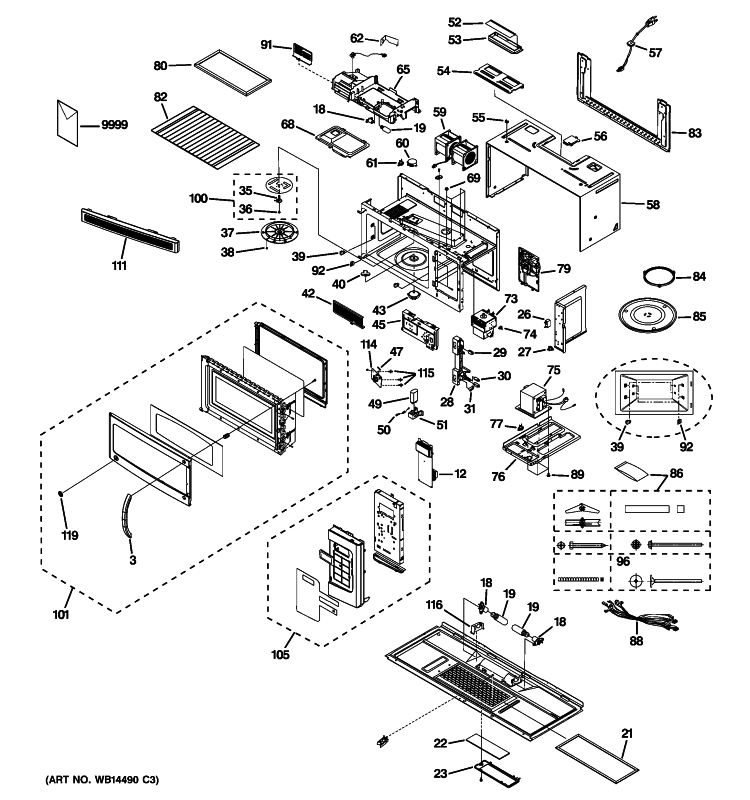 MICROWAVE Diagram and Parts List for JVM1540DN2CC  General Electric Microwave