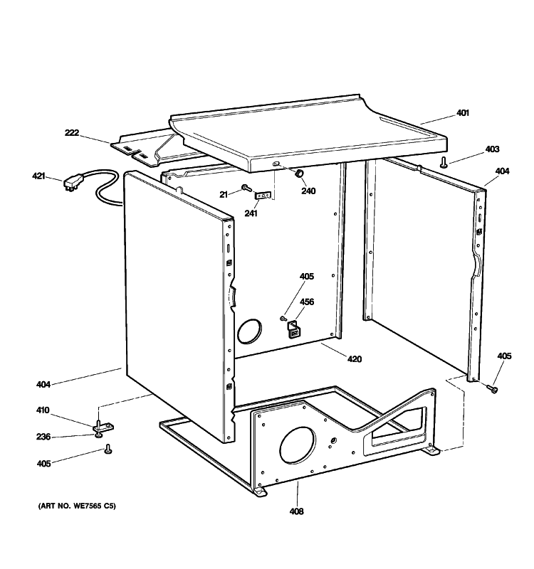 CABINET Diagram and Parts List for DCCB330GG6WC  General Electric Dryer