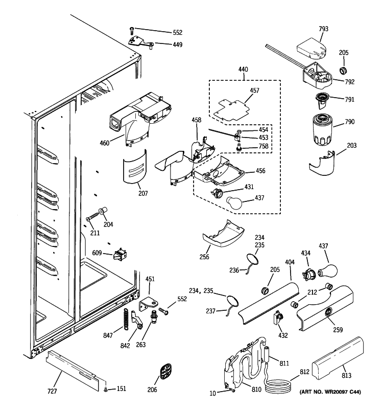FRESH FOOD SECTION Diagram and Parts List for ESHS5MGXCESS  General Electric Refrigerator