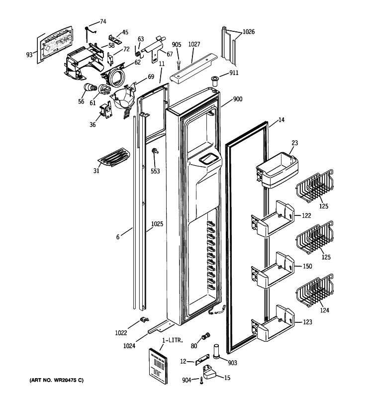 FREEZER DOOR Diagram and Parts List for PIE23NGTIFBB  General Electric Refrigerator
