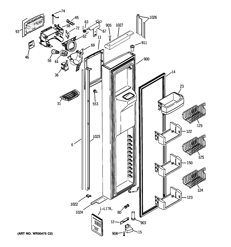 FREEZER DOOR Diagram and Parts List for PIE23NGTIFKB  General Electric Refrigerator