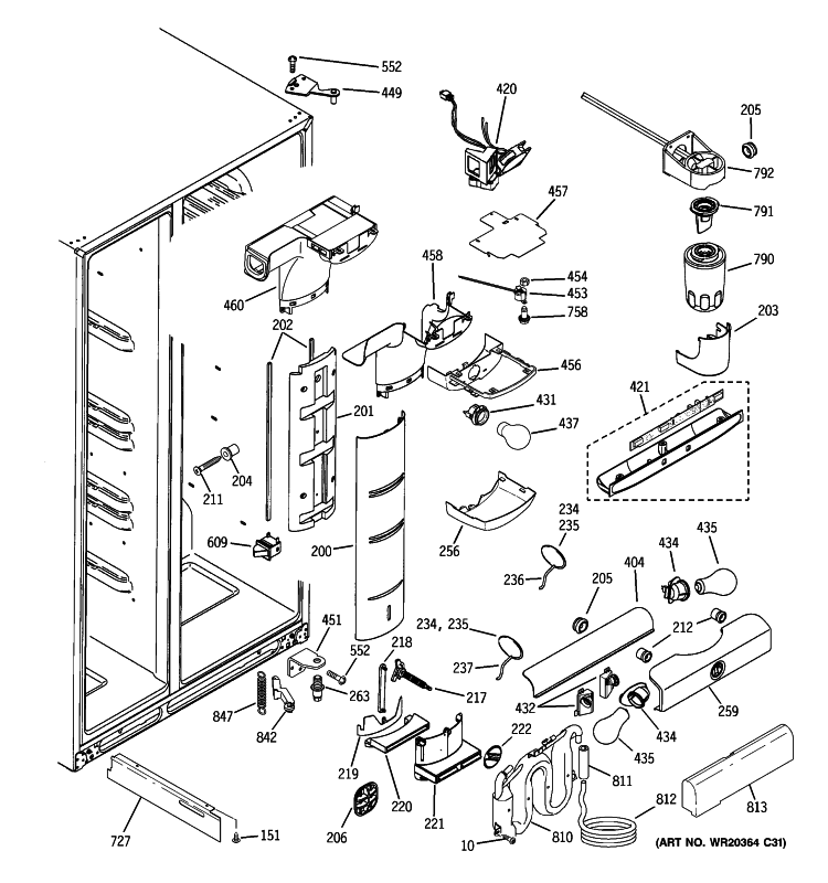 FRESH FOOD SECTION Diagram and Parts List for PIE23NGTIFKB  General Electric Refrigerator