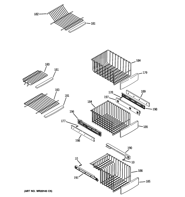 FREEZER SHELVES Diagram and Parts List for PJE25MGTIFKB  General Electric Refrigerator