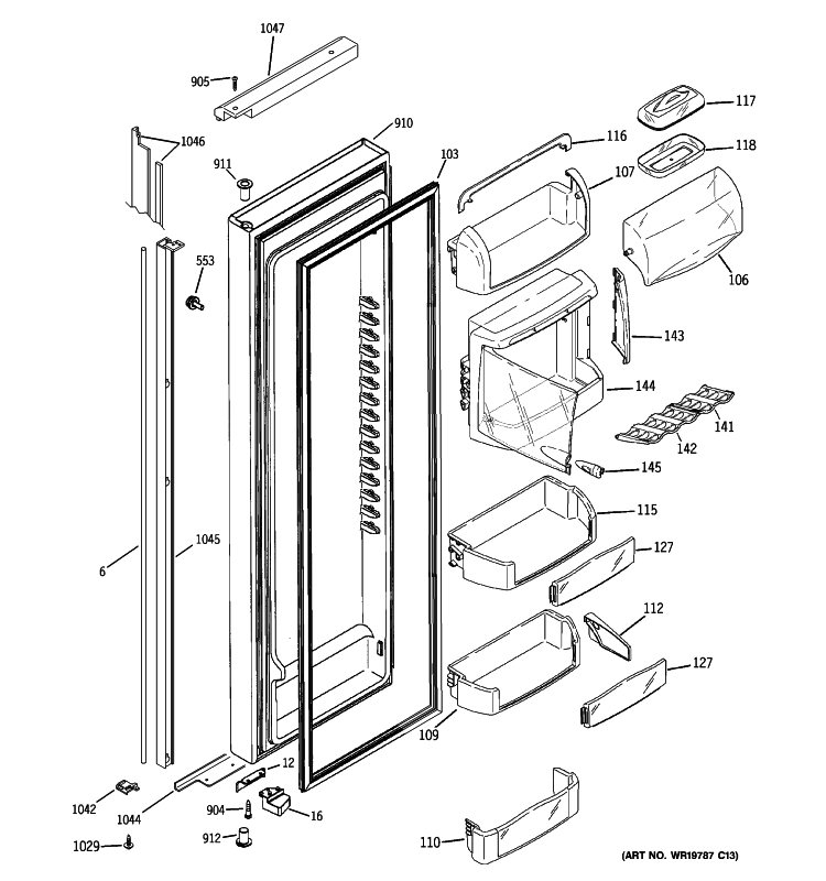 FRESH FOOD DOOR Diagram and Parts List for PJE25PGTIFKB  General Electric Refrigerator
