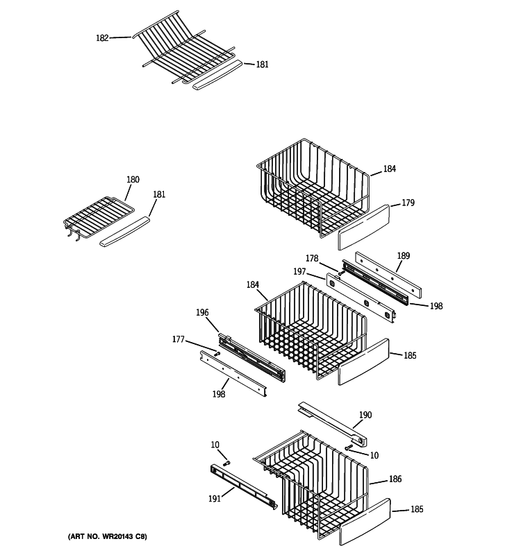 FREEZER SHELVES Diagram and Parts List for PJE25PGTIFKB  General Electric Refrigerator