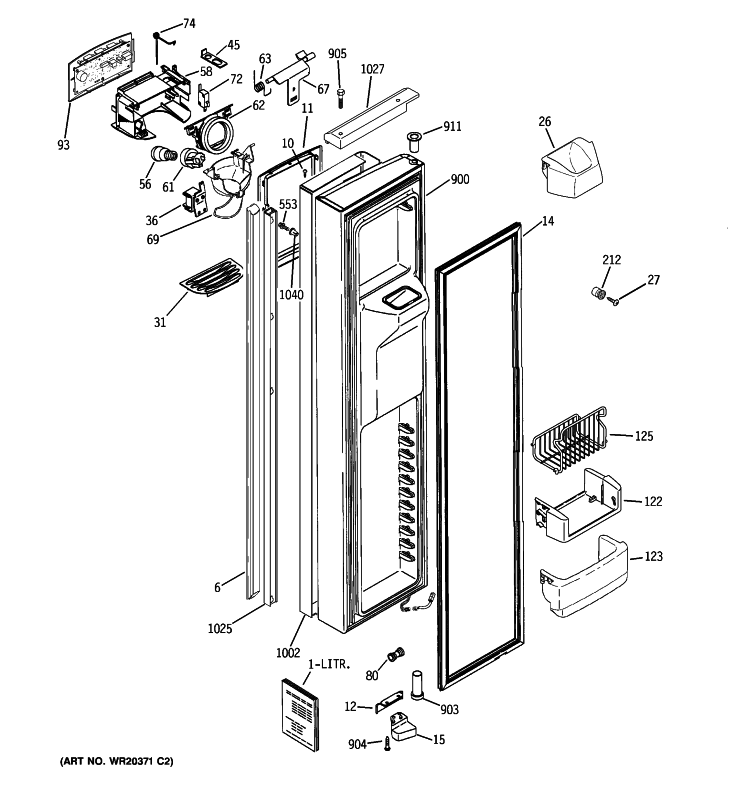 FREEZER DOOR Diagram and Parts List for PJE25PGTIFSV  General Electric Refrigerator