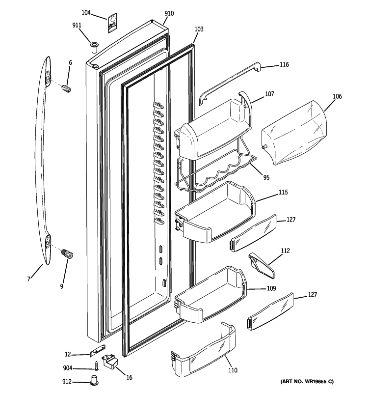 FRESH FOOD DOOR Diagram and Parts List for PSDS5RGXCFSS  General Electric Refrigerator