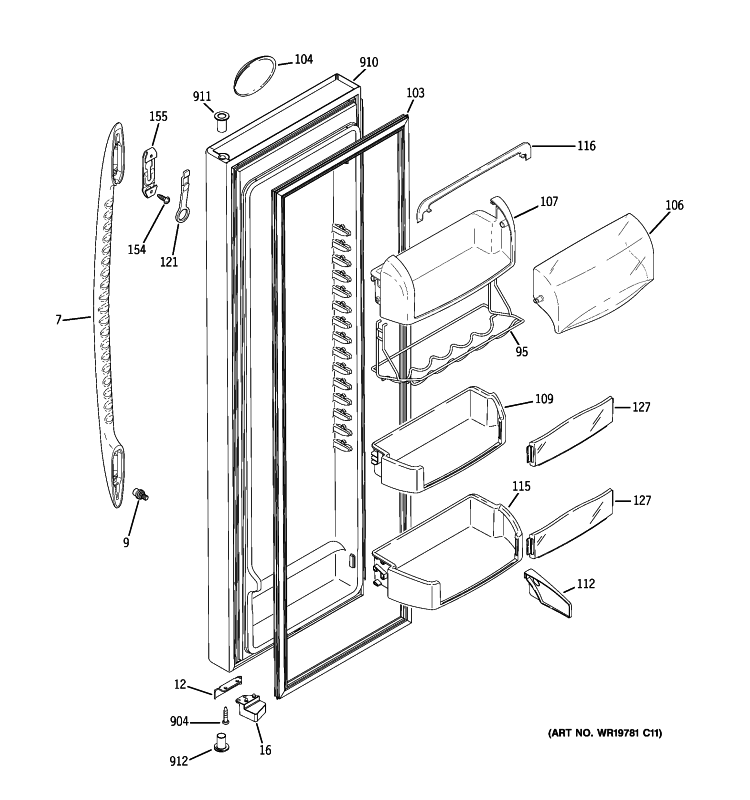 FRESH FOOD DOOR Diagram and Parts List for PSHF6VGXCDWW  General Electric Refrigerator