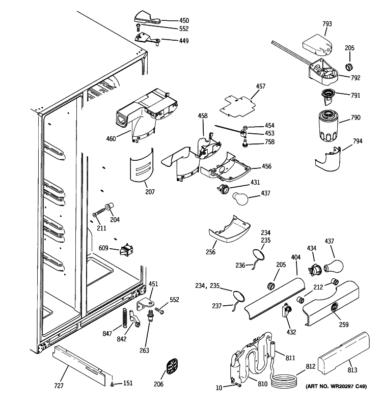 FRESH FOOD SECTION Diagram and Parts List for PSSB6KSXACSS  General Electric Refrigerator