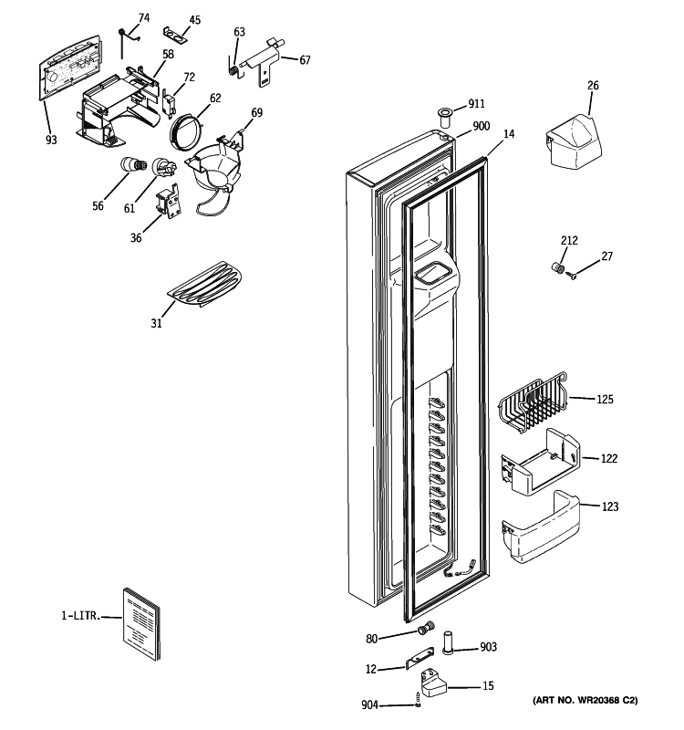 FREEZER DOOR Diagram and Parts List for ZHE25NGTAFNB  General Electric Refrigerator