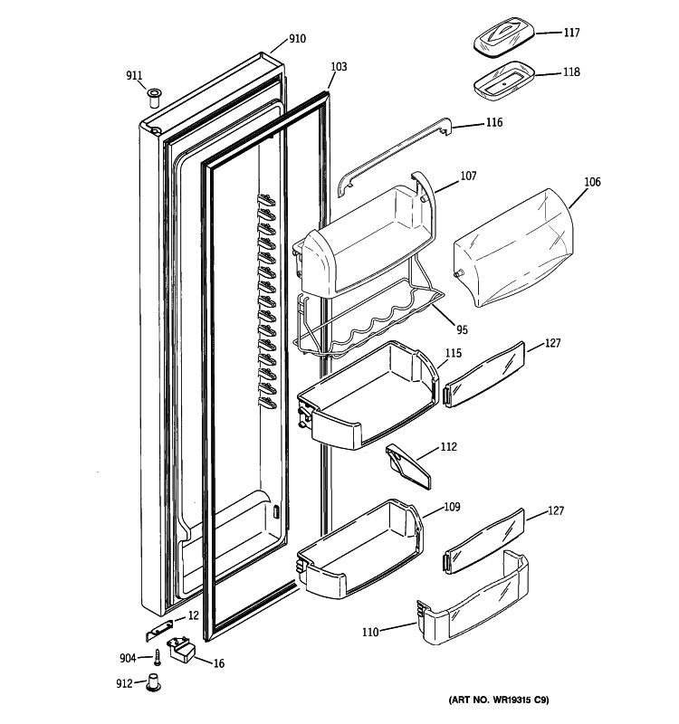 FRESH FOOD DOOR Diagram and Parts List for ZHE25NGTAFNB  General Electric Refrigerator