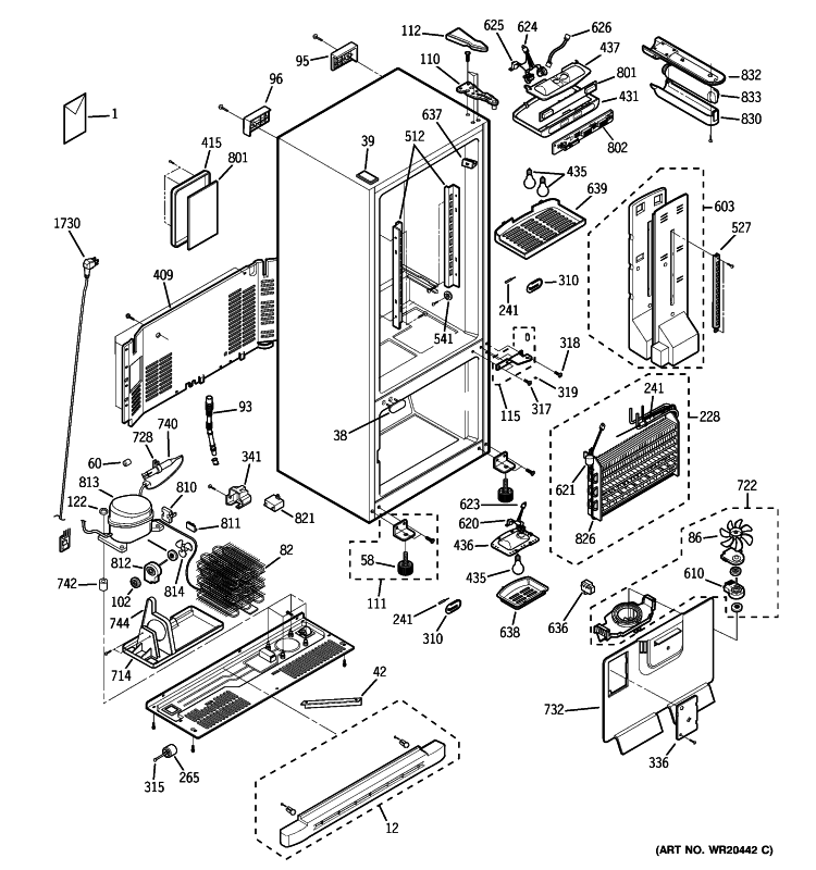 CABINET Diagram and Parts List for PDW22SISARSS  General Electric Refrigerator