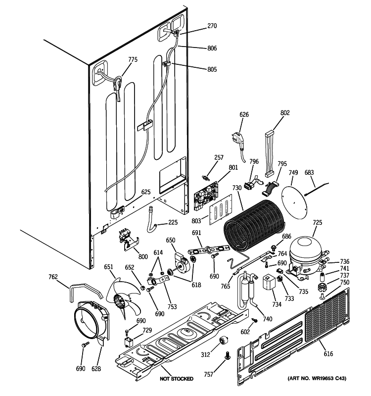 SEALED SYSTEM & MOTHER BOARD Diagram and Parts List for HSK29MGWHCCC  Hotpoint Refrigerator
