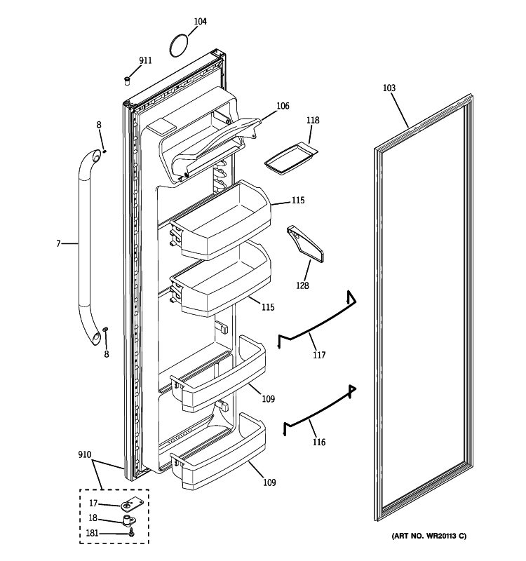 FRESH FOOD DOOR Diagram and Parts List for GSE22KETGFSS  General Electric Refrigerator