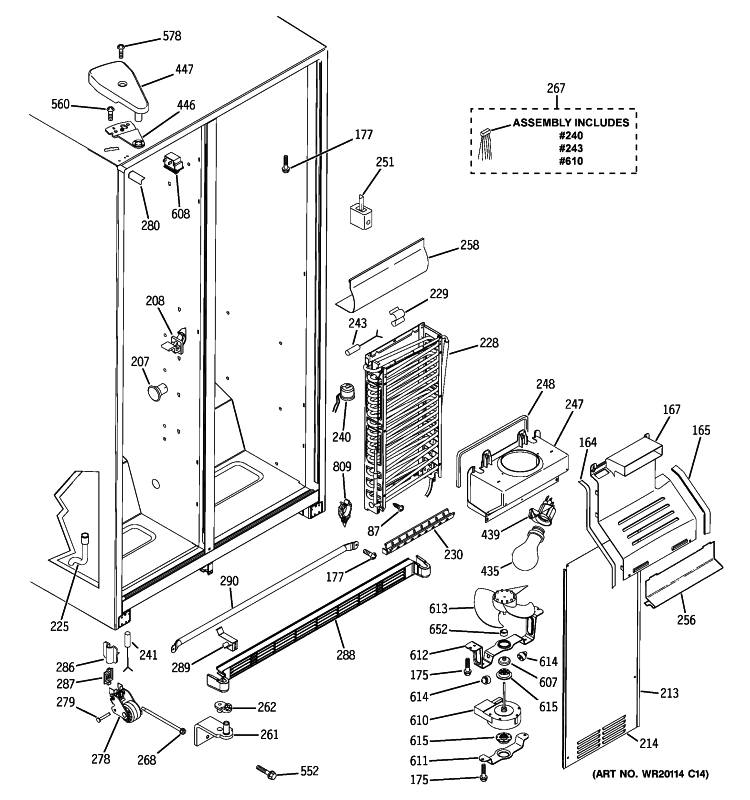 FREEZER SECTION Diagram and Parts List for GSE22KETGFSS  General Electric Refrigerator