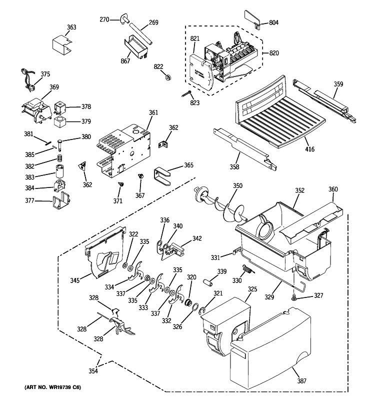ICE MAKER & DISPENSER Diagram and Parts List for GSE22KETGFSS  General Electric Refrigerator