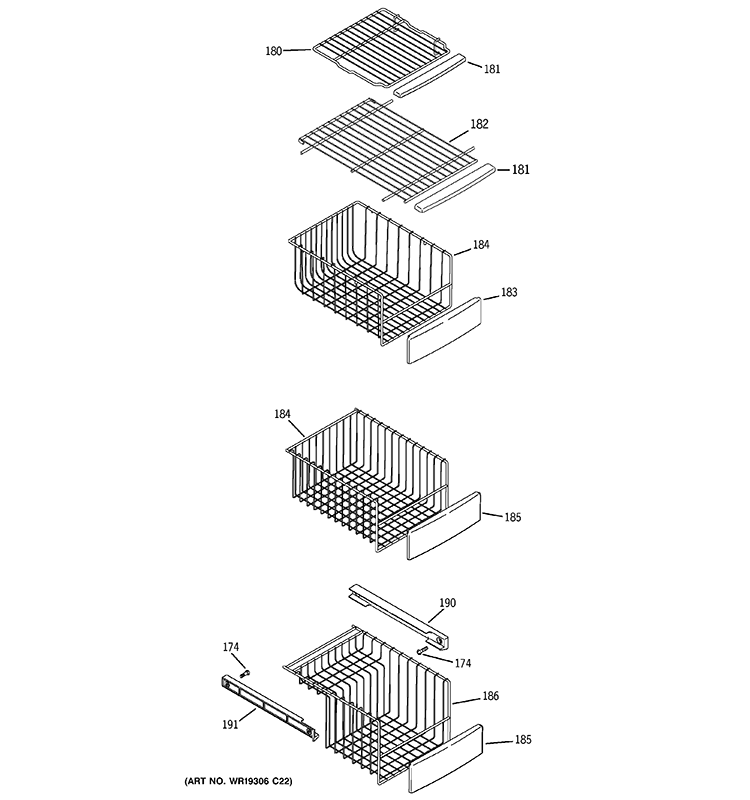 FREEZER SHELVES Diagram and Parts List for GSF25LGWACC  General Electric Refrigerator